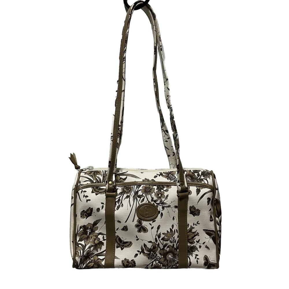 Gitano Purse Shoulder Bag White with Tan Brown Flowers Butterflies Toile NWOT